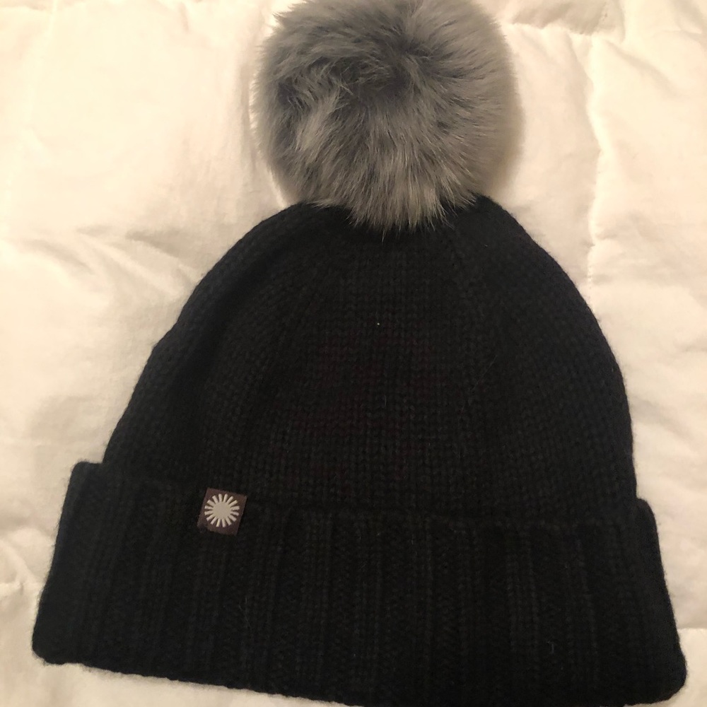 Ugh Black Beanie with Grey Pom